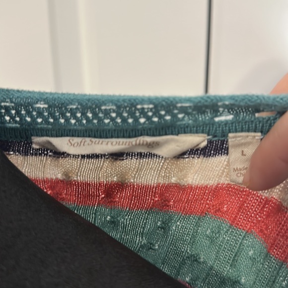 Soft Surroundings Knitted Striped Light Weight Sweater in Pink and Teal - Picture 6 of 8